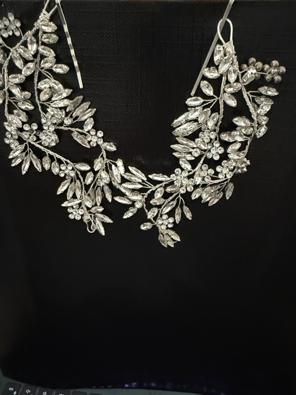 Hair Clips - Two Elegant Silver Crystal Leaf Vine hair clips